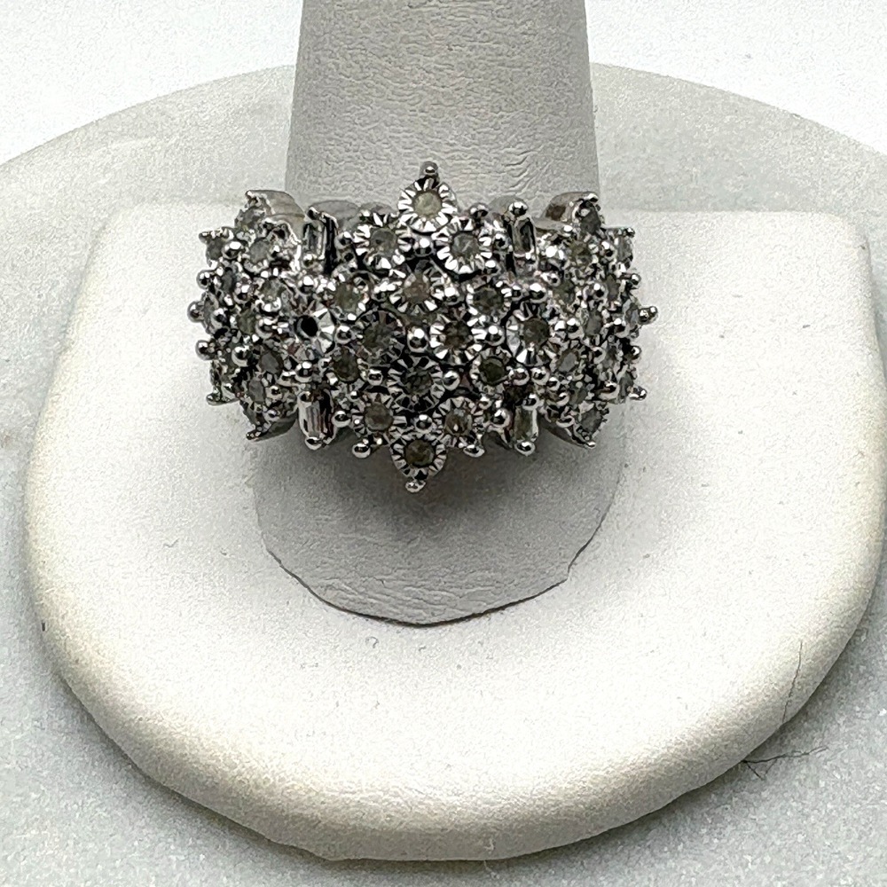 JTV Sterling Silver Natural Diamond Ring Size 12 Cocktail Cluster Holiday READ